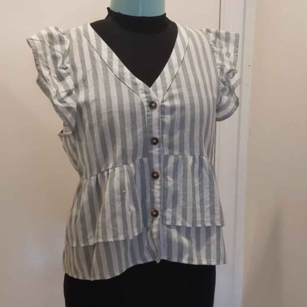 Ruffle button down top